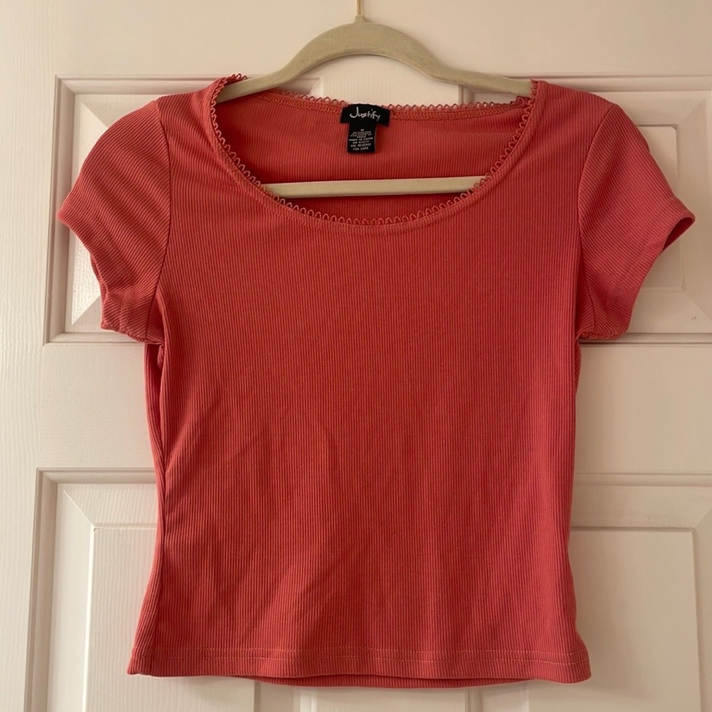 Orange Red Ribbed Top